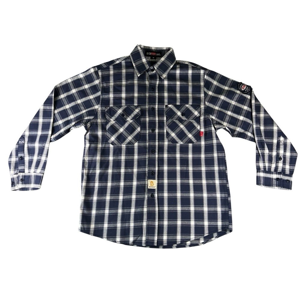 Bocomal FR Flame Resistant Shirt Mens M Plaid Work Western NFPA 2112 CAT 2